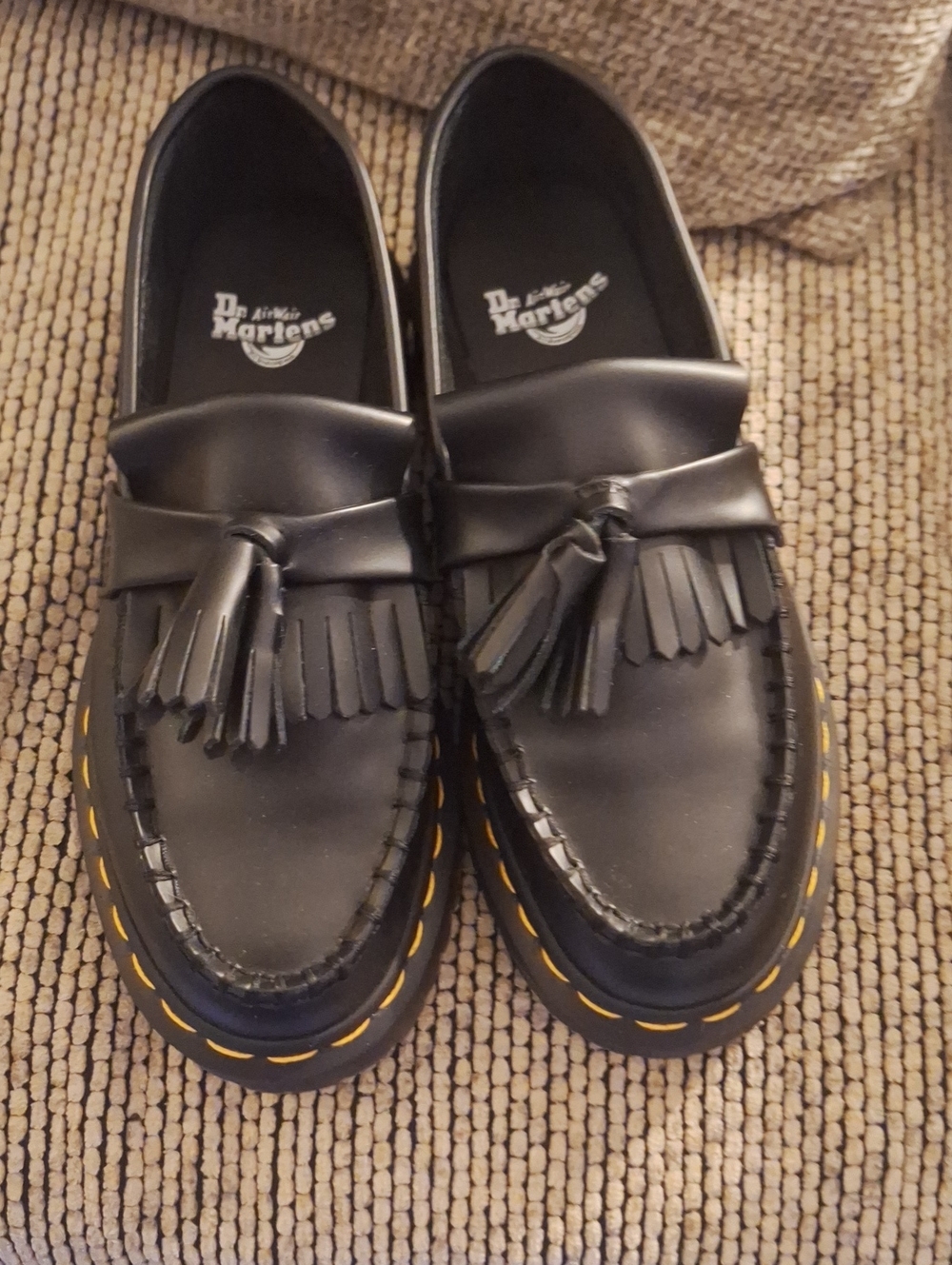 Dr. Martens Black Tassel Loafer with Yellow Stitching